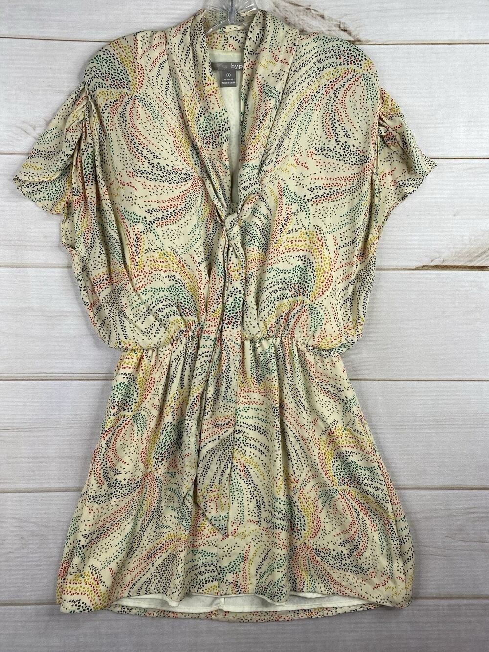 Anthropologie Hype Silk Dress Womens 6 Speckled Rainbow Mini Tie Neck Boho Fun